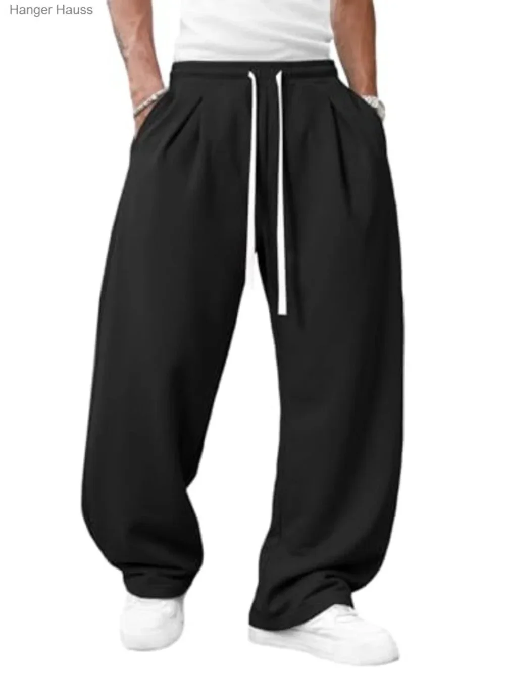 Men's Baggy Wide Leg Sweatpants Drawstring Cotton Joggers Workout